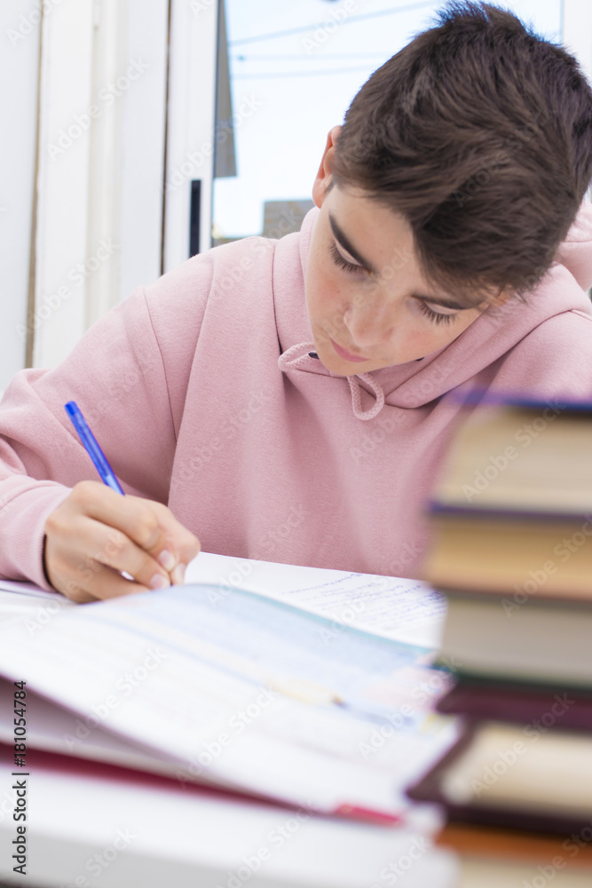 child student write on the home or school desk child student write on the home or school desk