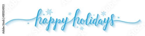 HAPPY HOLIDAYS banner in brush calligraphy with snowflakes