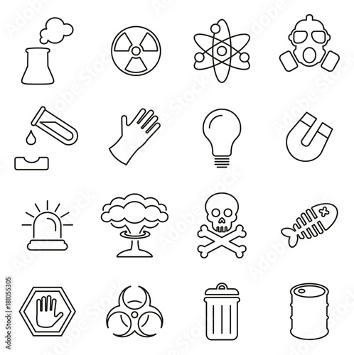 Nuclear Power Plant Icons Thin Line Vector Illustration Set