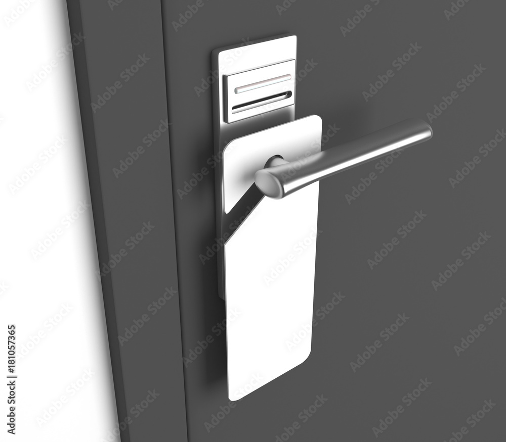Blank sign on the modern handle of door. 3d rendering