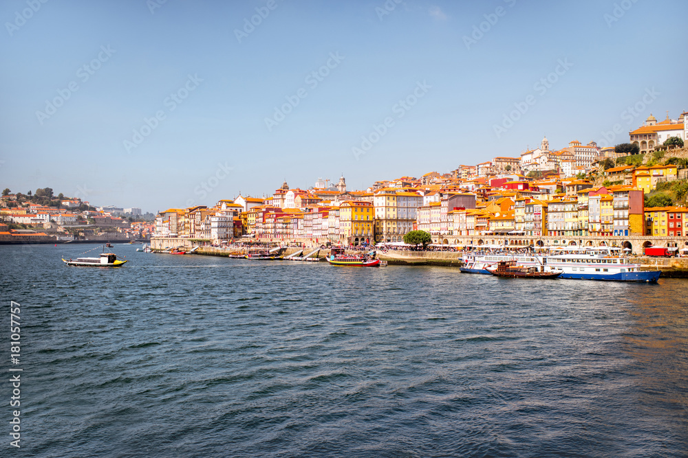 Landscape view on the old town of Porto during the sunny day in Portugal