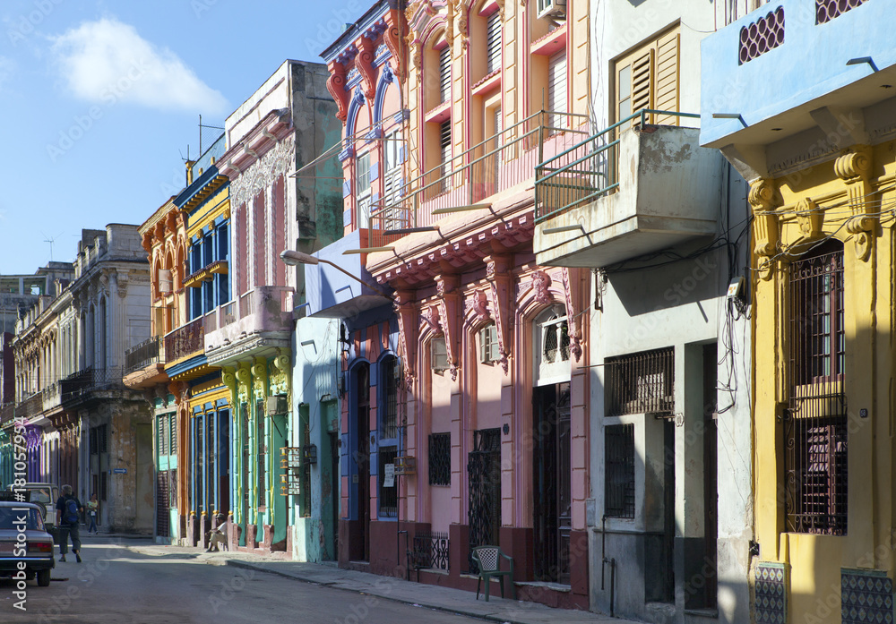 Bright old houses on streets of Old Havana