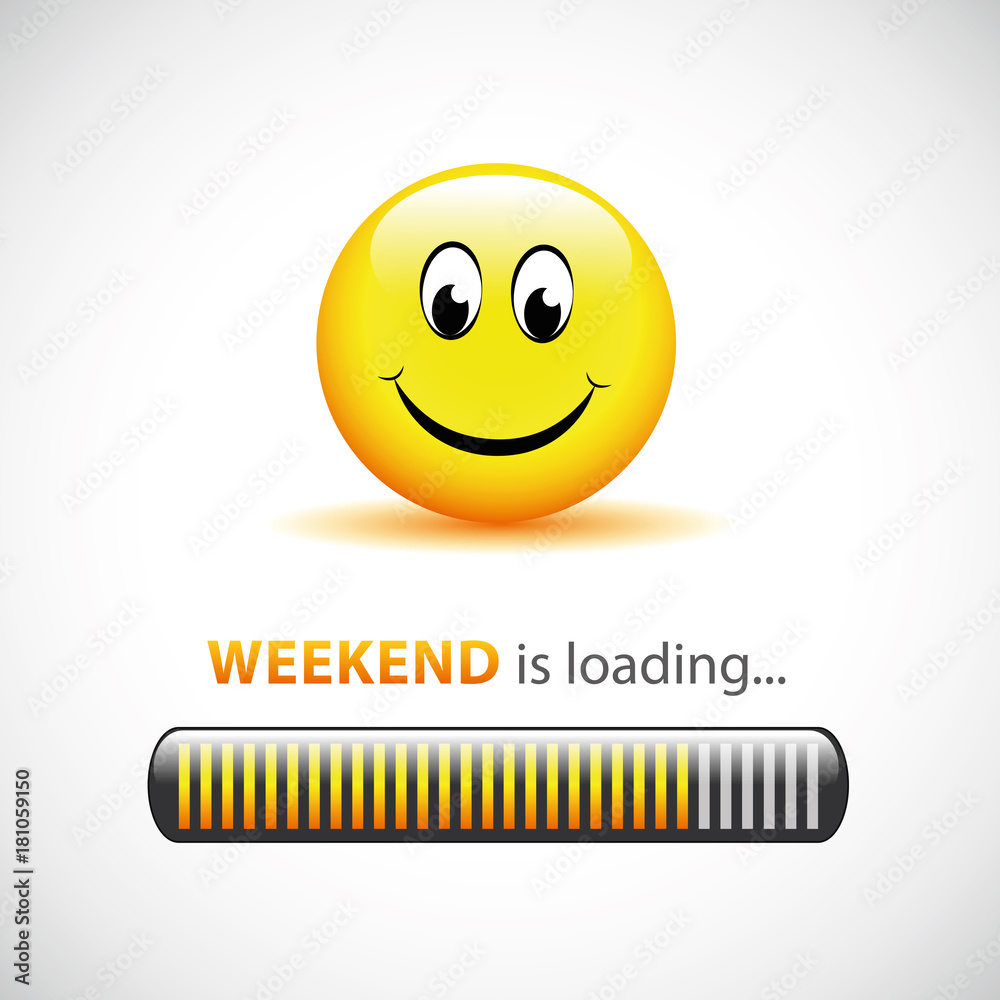 weekend is loading smiley gelb - obrazy, fototapety, plakaty 