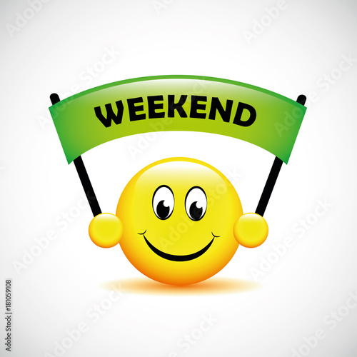 gelber smiley hält weekend banner hoch