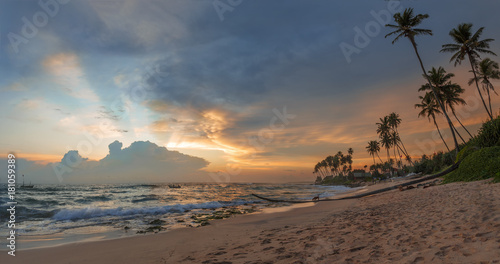Panorama of colorful sunset in Sri Lanka 