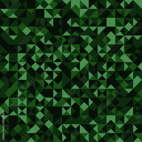 Seamless pattern. Abstract green triangles mosaic camouflage bac