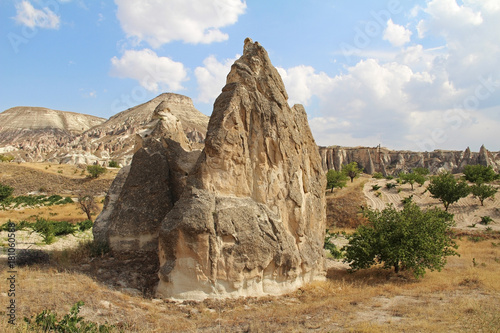 Natural valley with volcanic tuff stone rocks in Pasabag in Cappadocia, Turkey.