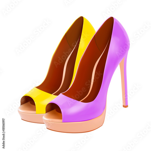 Women's high-heeled shoes in vector on a white background.Stiletto heels in vector on a white background.