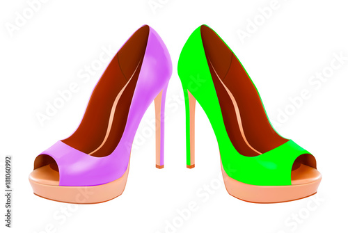 Women's high-heeled shoes in vector on a white background.Stiletto heels in vector on a white background.