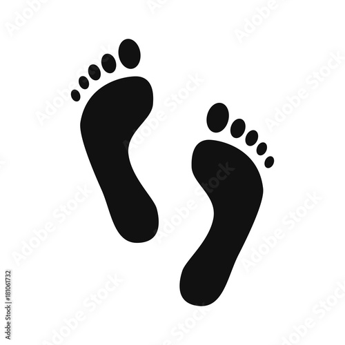 Human footprint. Black silhouette of man footprints. Vector icons isolated on white background