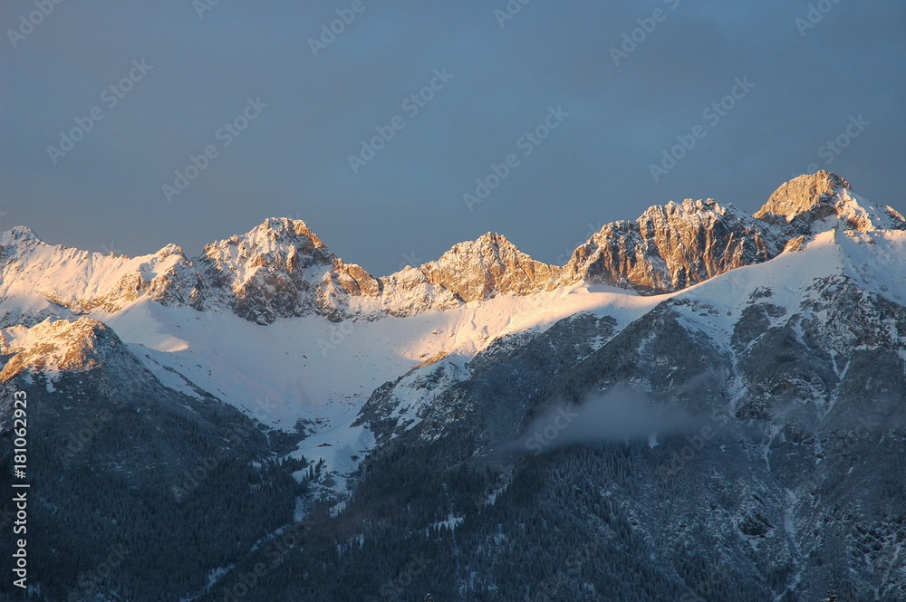 Winter dusk in the mountains. Tyrol, Austria