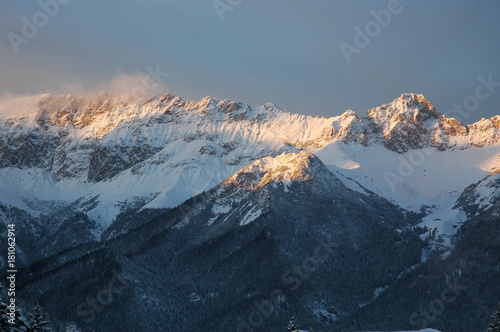 Winter dusk in the mountains. Tyrol, Austria