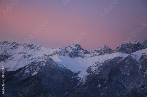 Winter dusk in the mountains. Tyrol, Austria