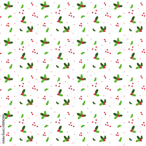 MISTLETOE SEAMLESS VECTOR PATTERN ON WHITE BACKGROUND. TRENDY CHRISTMAS TETXURE. WINTER CLASSIC BACKGROUND