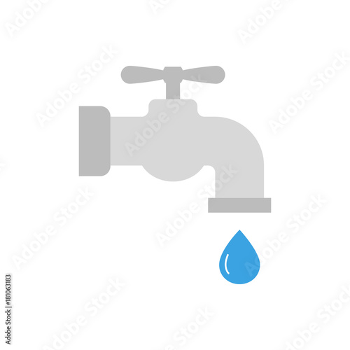 Flat icon metal water tap with a drop of water isolated on white background. Vector illustration.