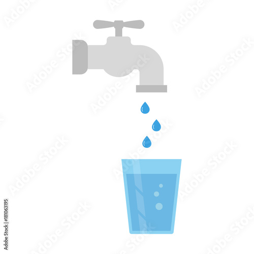 Water tap and glass of water. Vector illustration.