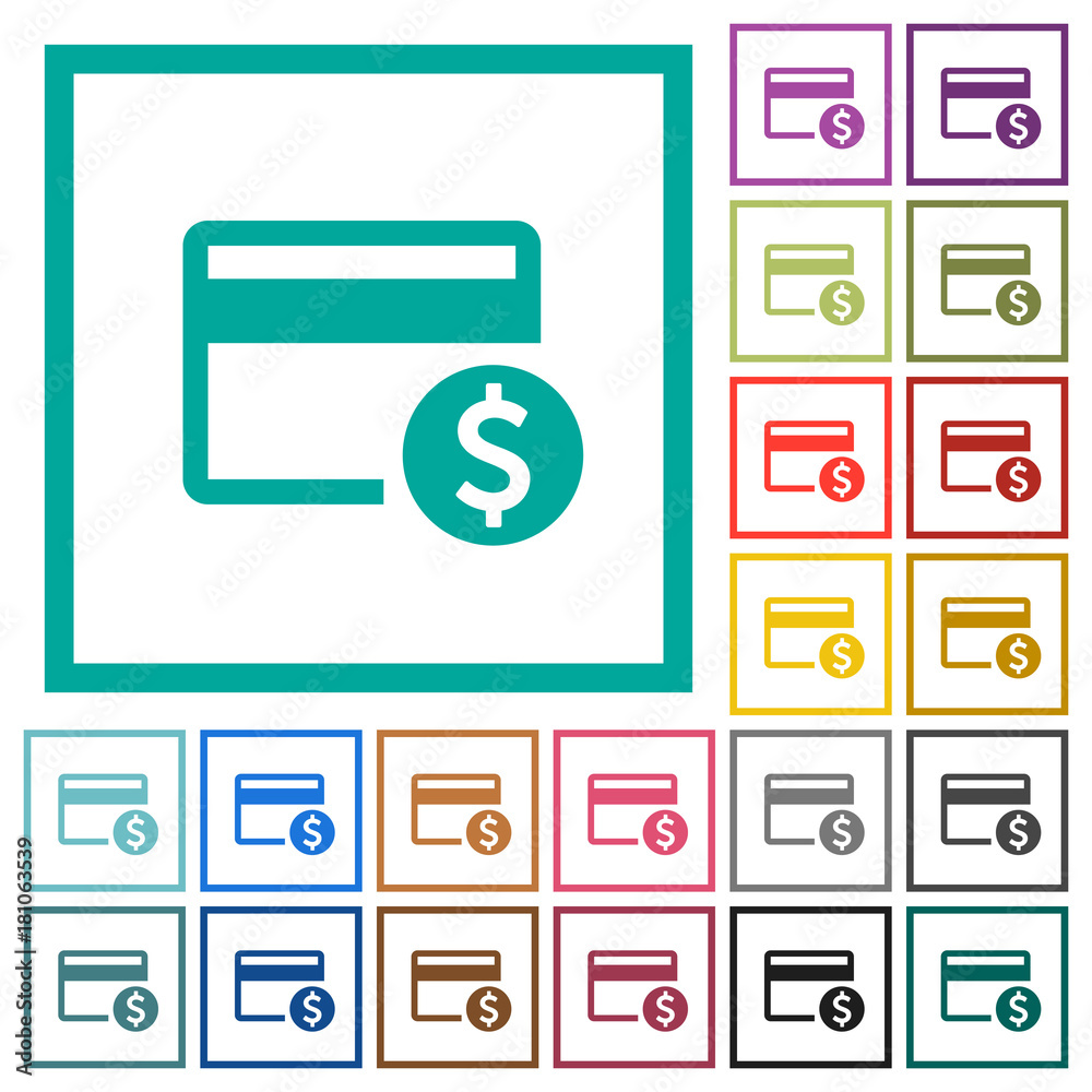 Dollar credit card flat color icons with quadrant frames Dollar credit card flat color icons with quadrant frames