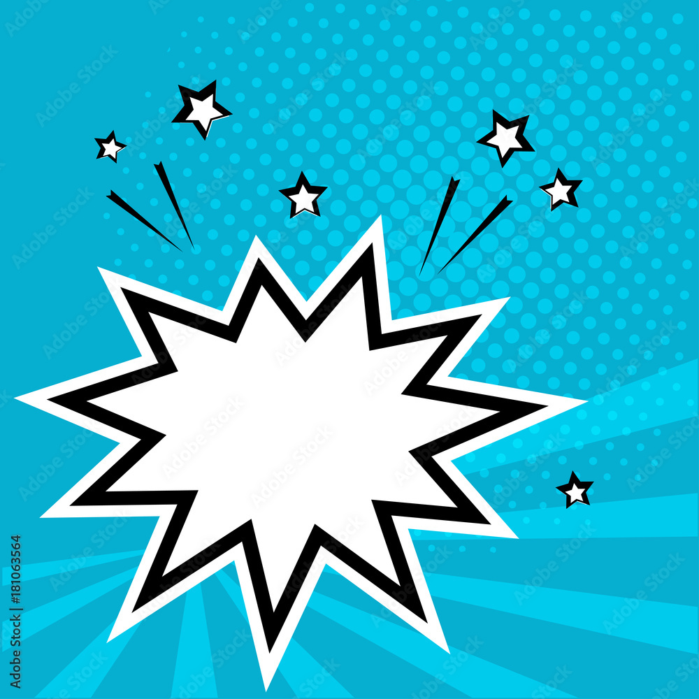 White empty speech comic bubble with stars on blue background. Vector  illustration in pop art style Stock Vector | Adobe Stock