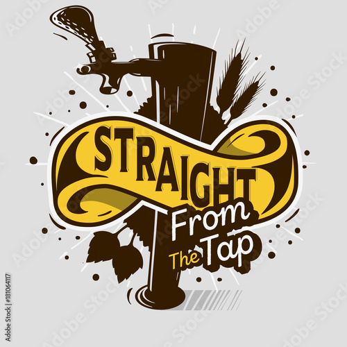 Draft Beer Tap Artistic Cartoon Tatoo Style  Print Poster Design  With Banner For Your  Message. Vector Image.