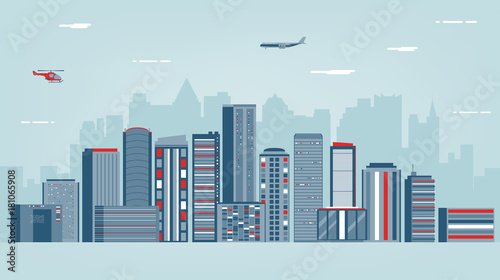 Urban landscape with infographic elements. Modern city. Smart city. Concept website template. Vector 