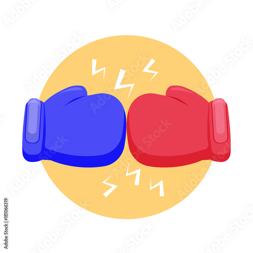 Boxing gloves fight icon. Blue and Red boxing glove icon, fighting concept, Isolated on white background. Illustration