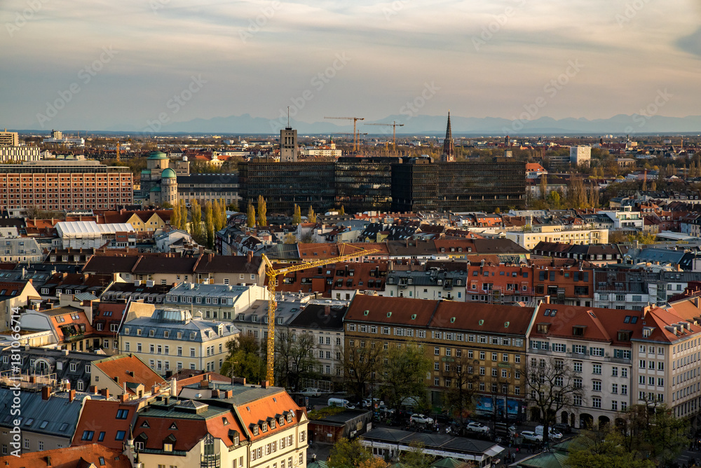Cityscape of Munich with a view to the patent office