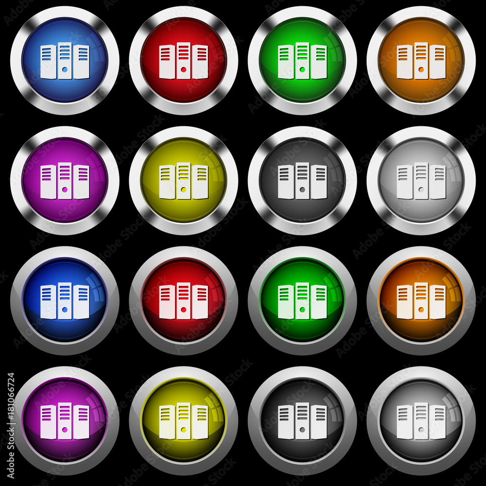 Server hosting white icons in round glossy buttons on black background Server hosting white icons in round glossy buttons on black background