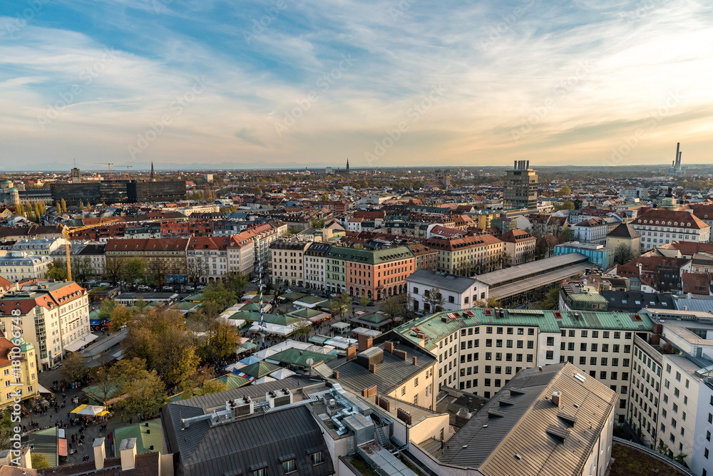 Cityscape of Munich with a view to the mountains