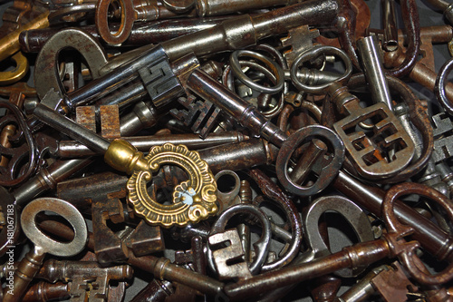 Antique Keys in a pile steel and brass
