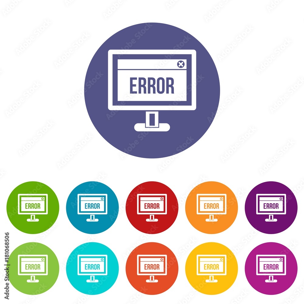 Error sign on a computer monitor set icons Error sign on a computer monitor set icons