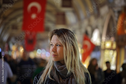 Wallpaper Mural Visit turkey, travel concept. Young woman enjoying shopping in Istanbul Grand Bazaar Torontodigital.ca