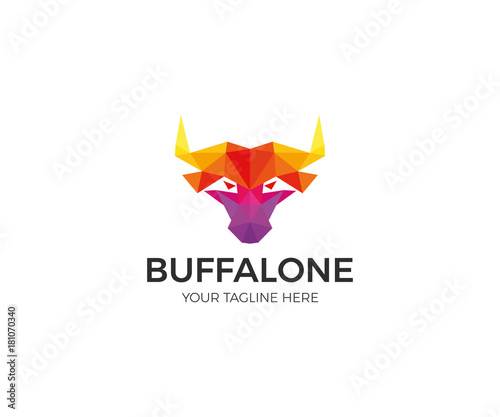 Buffalo Colorful Polygon Logo Template. Modern Head Bull Vector Design. Animals Illustration