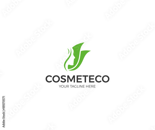 Health and Beauty Logo Template. Cosmetic Procedures Vector Design. Woman Face and Hair Illustration. Eco Cosmetics