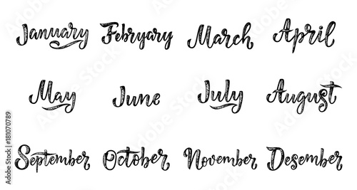 Handwritten names of months December, January, February, March, April, May, June, July, August, September, October, November. Calligraphy words for calendars and organizers. photo