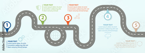 Road Map, Flat Design Vector Illustration Infographic elements showing steps in business progress
