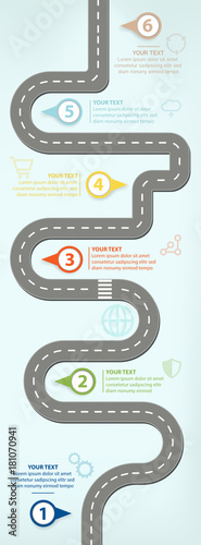 Road Map, Flat Design Vector Illustration Infographic elements showing steps in business progress photo