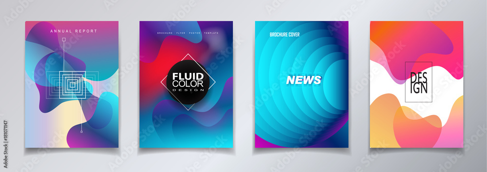 Abstract covers template set with bauhaus, memphis and hipster style graphic fluid color bubles geometric elements. Applicable for placards, Annual report brochures, posters, banners vector - obrazy, fototapety, plakaty 
