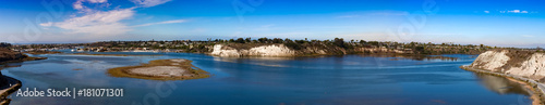 Newport Beach back bay panorama view at high tide on a sunny morning