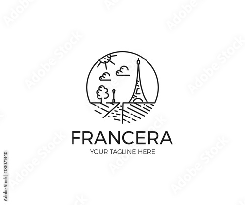 Paris Landmarks Linear Logo Template. France Eiffel Tower Line Vector Design. Traveling Illustration