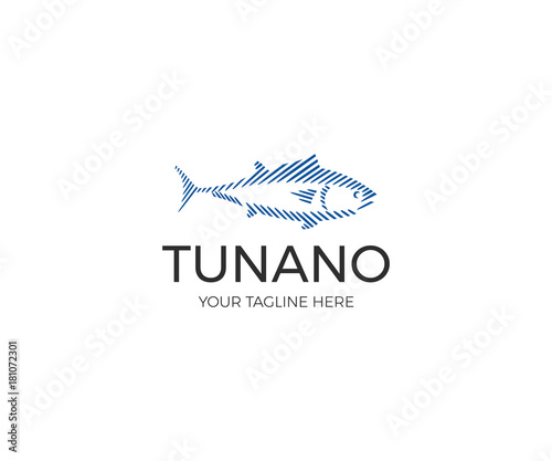 Linear Tuna Logo Template. Sport Fishing Vector Line Design. Sea Fish Illustration