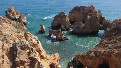Aerial view of Ponta da Piedade rock formations in Lagos, Portugal