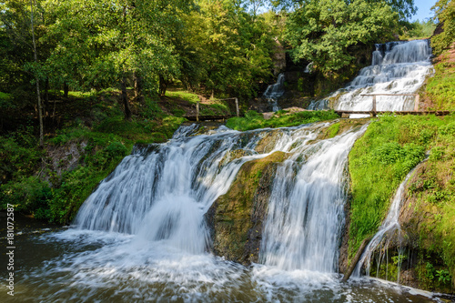 Chervonogorodsky Falls, Dzhurynsky waterfall in Nyrkiv on the Dzhuryn river. Ternopilska oblast, Ukraine.