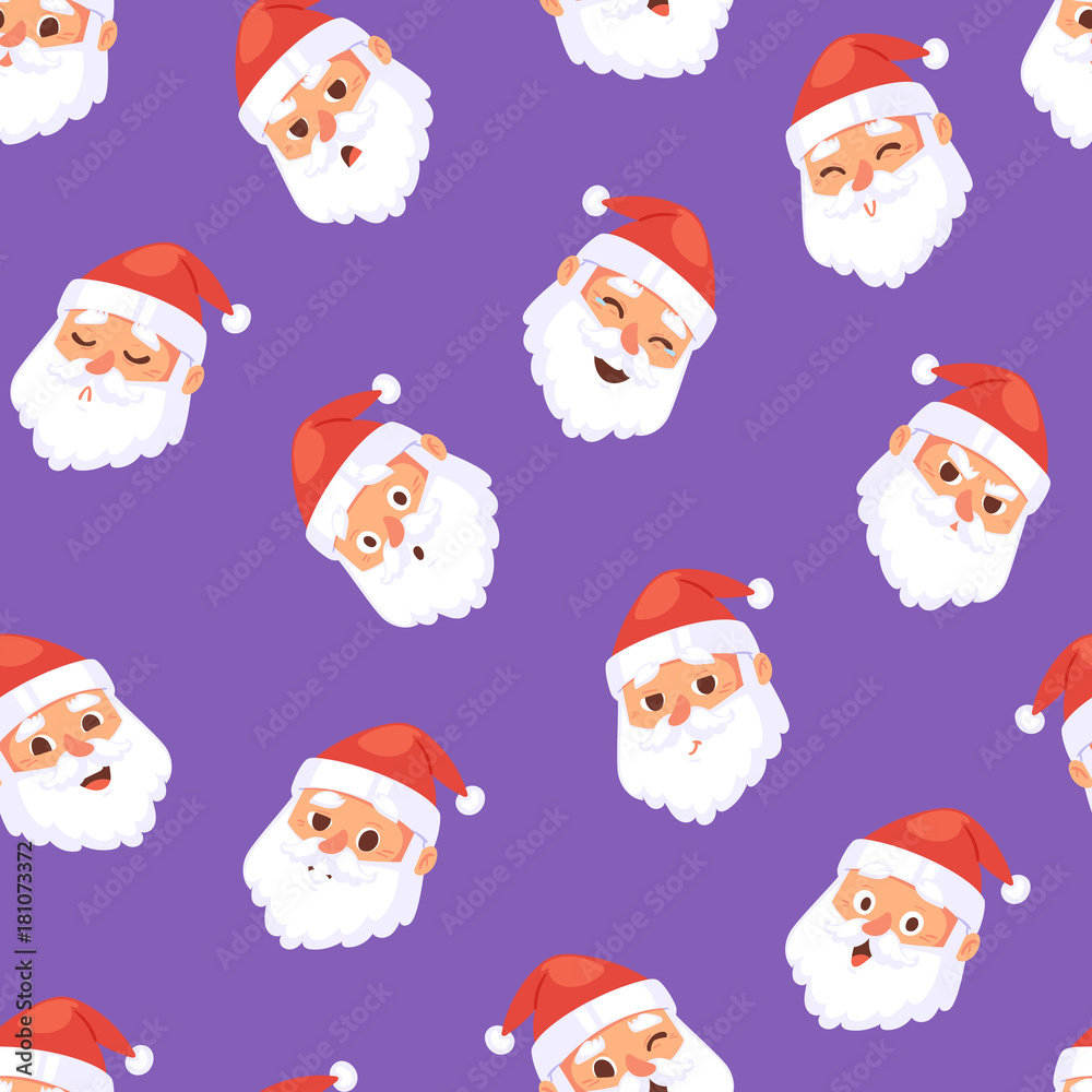 Christmas Santa Claus head emotion faces vector expression character poses illustration emojji Xmas man red traditional costume and Santa hat on head seamless pattern background Christmas Santa Claus head emotion faces vector expression character poses illustration emojji Xmas man red traditional costume and Santa hat on head seamless pattern background