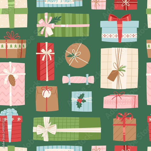 Gift box vector present packs Christmas or Birthday flat illustration celebration bow object seamless, pattern, background