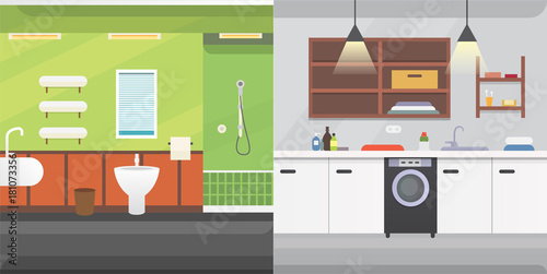 Bathroom interior or architecture and furniture vector illustration.