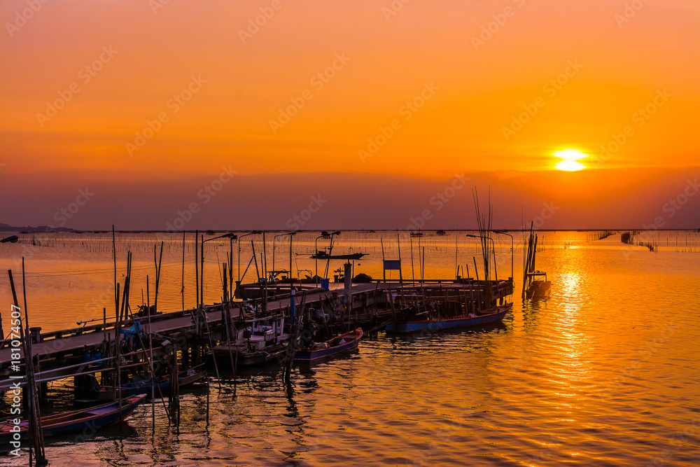 Fishing port in twilight time , Thailand