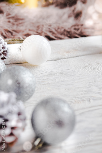 Christmas decor on white wooden table