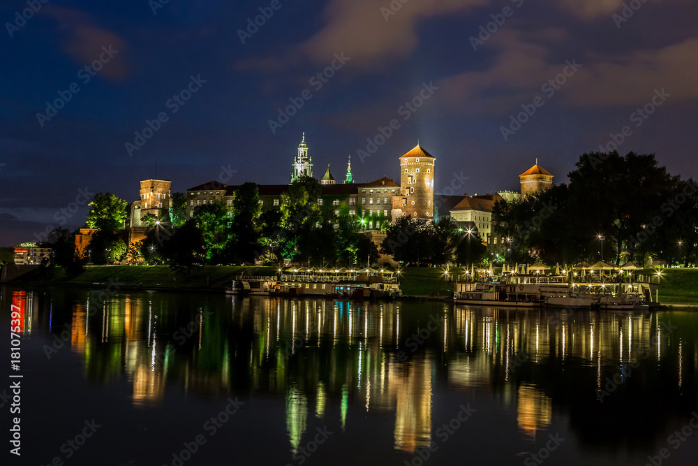 Krakow at night. Wawel Castle