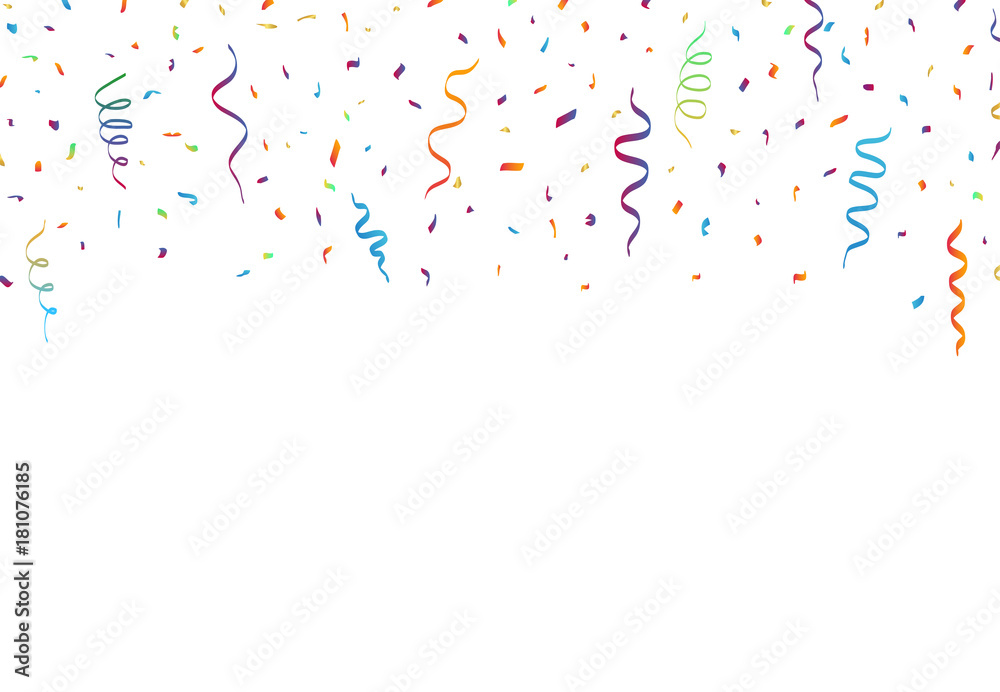 Confetti And Ribbons on white background. Vector