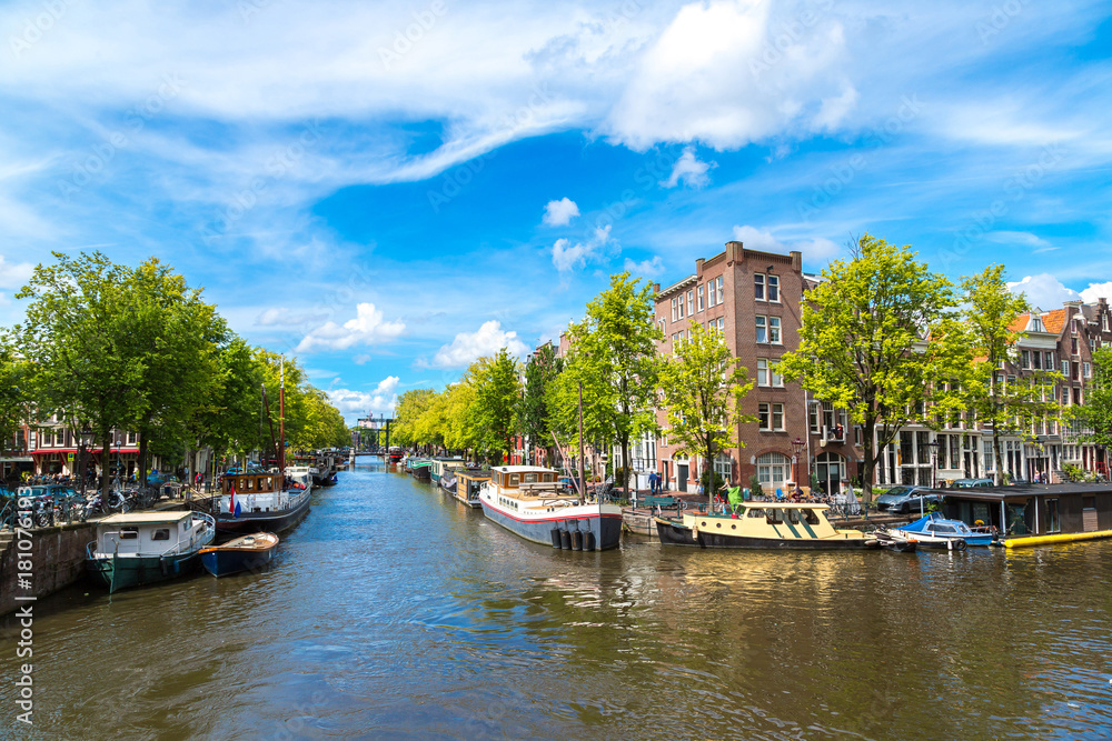 Amsterdam canals and  boats, Holland, Netherlands.